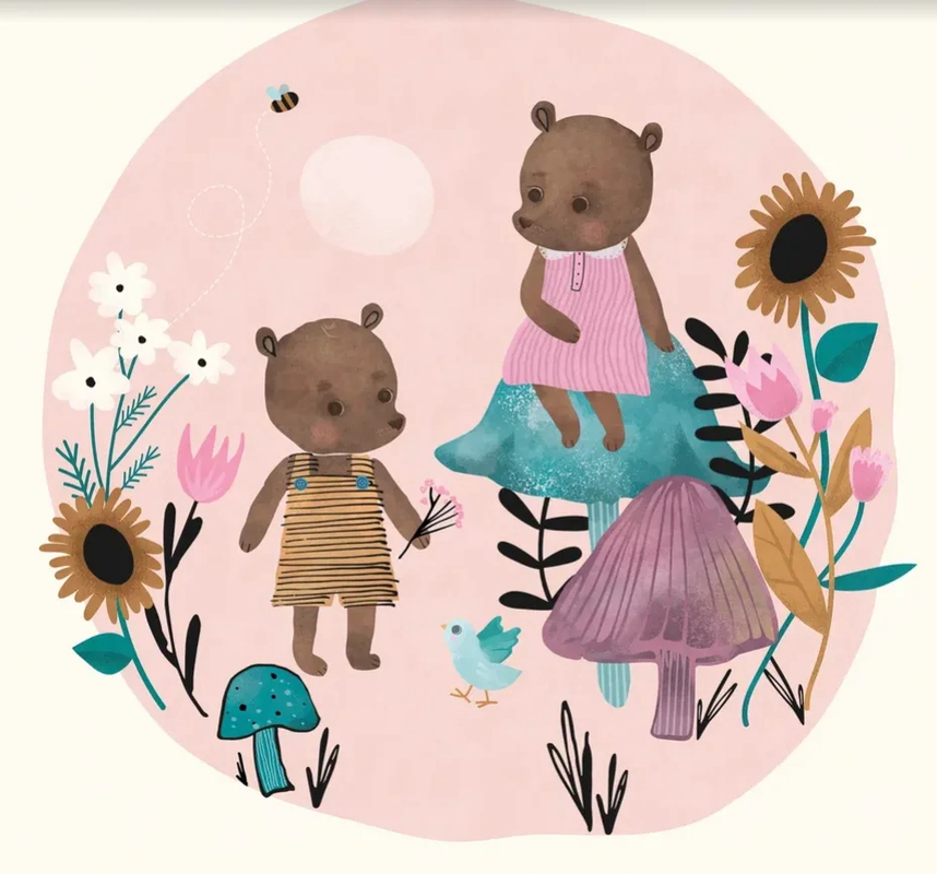 Фотообои на стену - в детскую комнату, медвежата, розовая