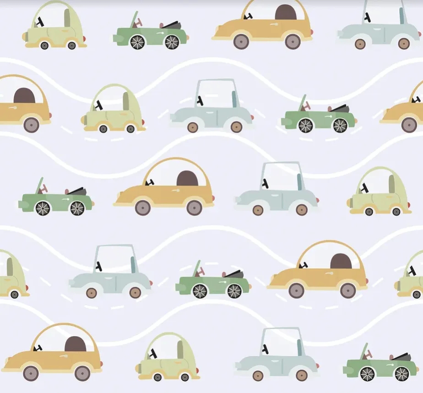 Фотообои и фрески на стену - в детскую комнату, машинки, на светло сером фоне