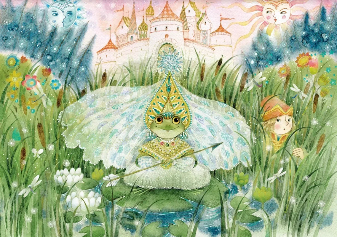 Фотообои и фрески на стену - в детскую комнату, царевна лягушка, ярко зеленая