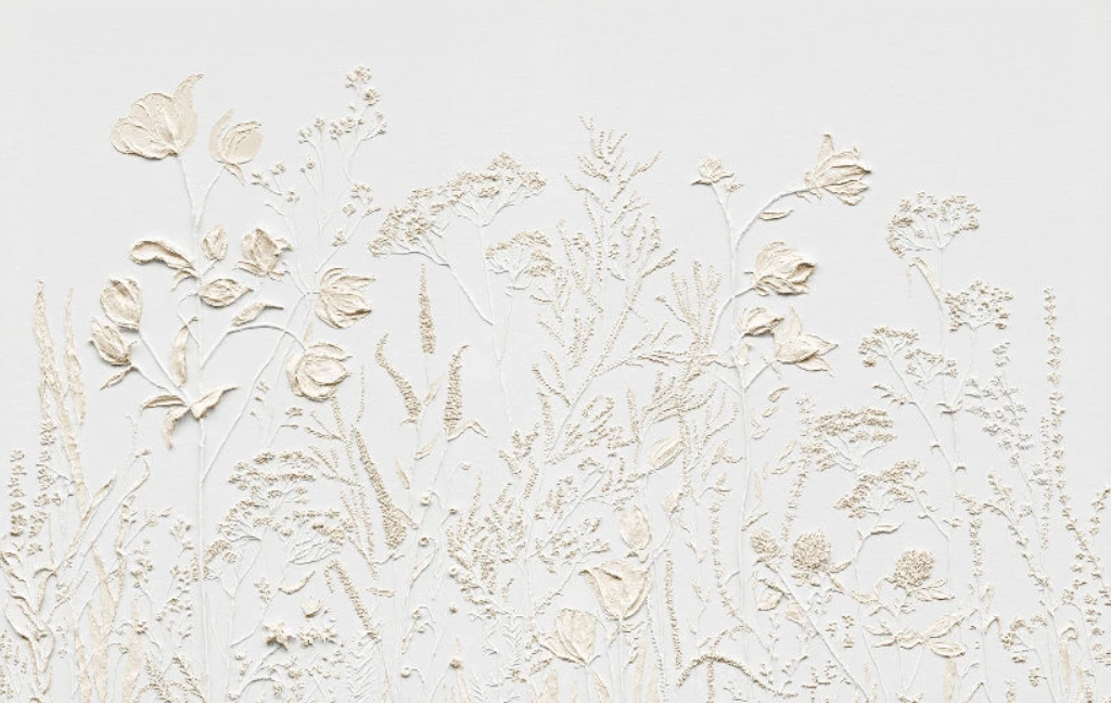 Фотообои и фрески на стену - 3д, графика, цветы, полевые цветы, светло бежевая