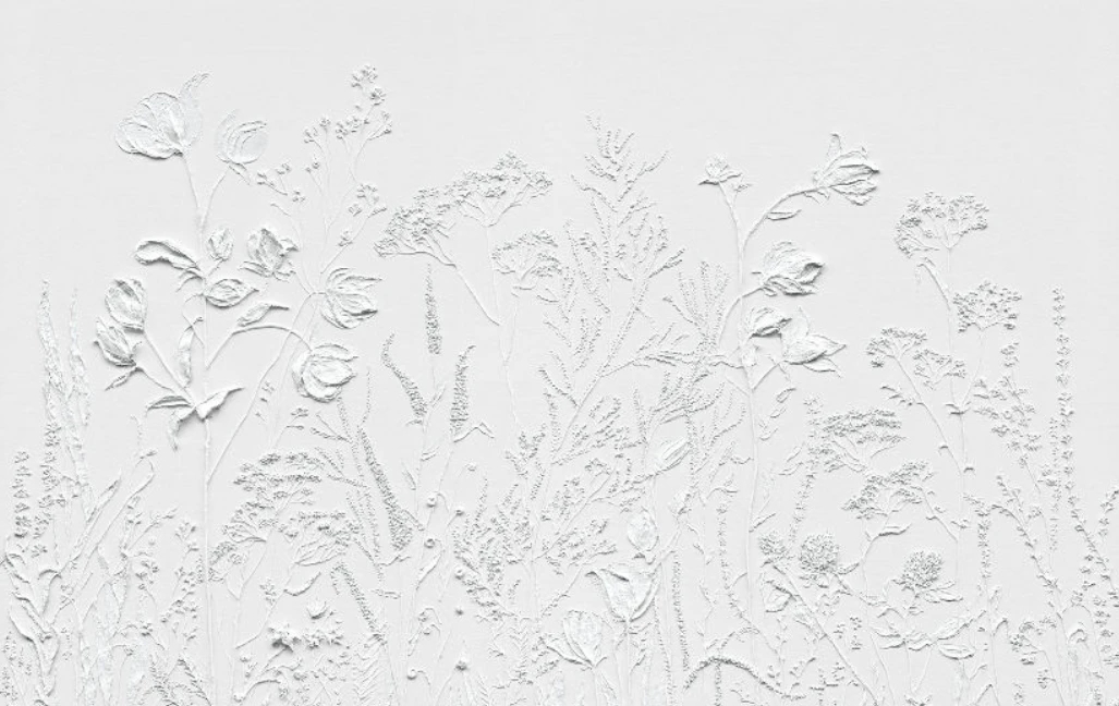 Фотообои и фрески на стену - 3д, графика, цветы, полевые цветы, белые, светло серая