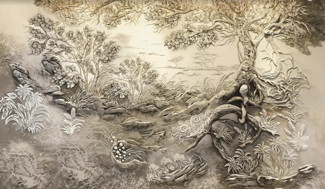 Фотообои на стену - лофт, бежевые, барельеф