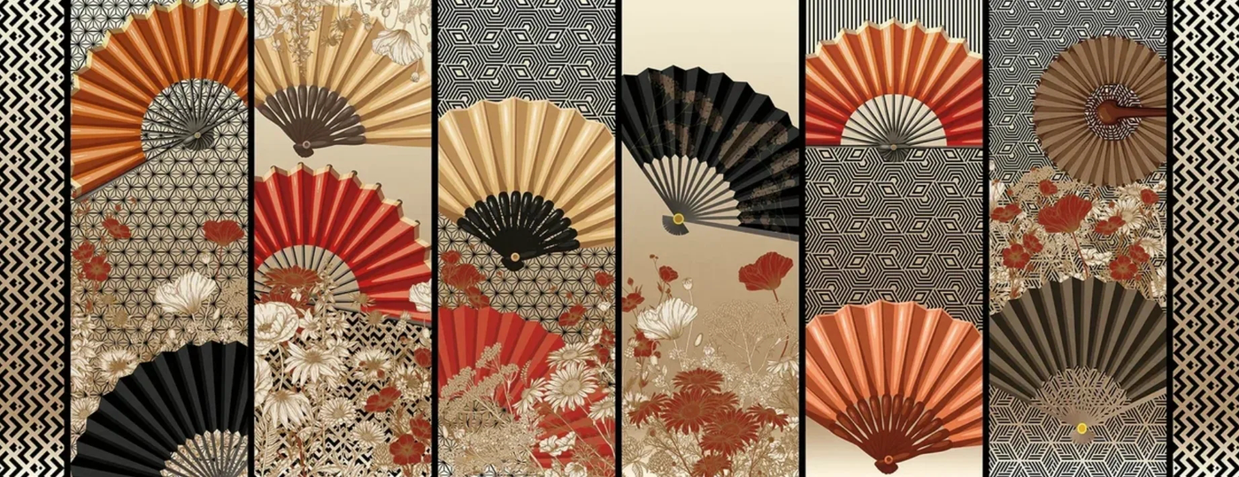 Фотообои и фрески на стену - графика, веер, красно-коричневая