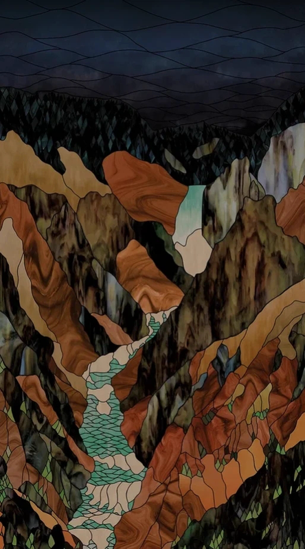 Фотообои на стену - графика, витраж, темная, коричневая, горы