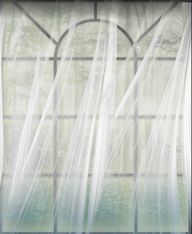 Фотообои и фрески на стену - пейзаж, окно, шторы