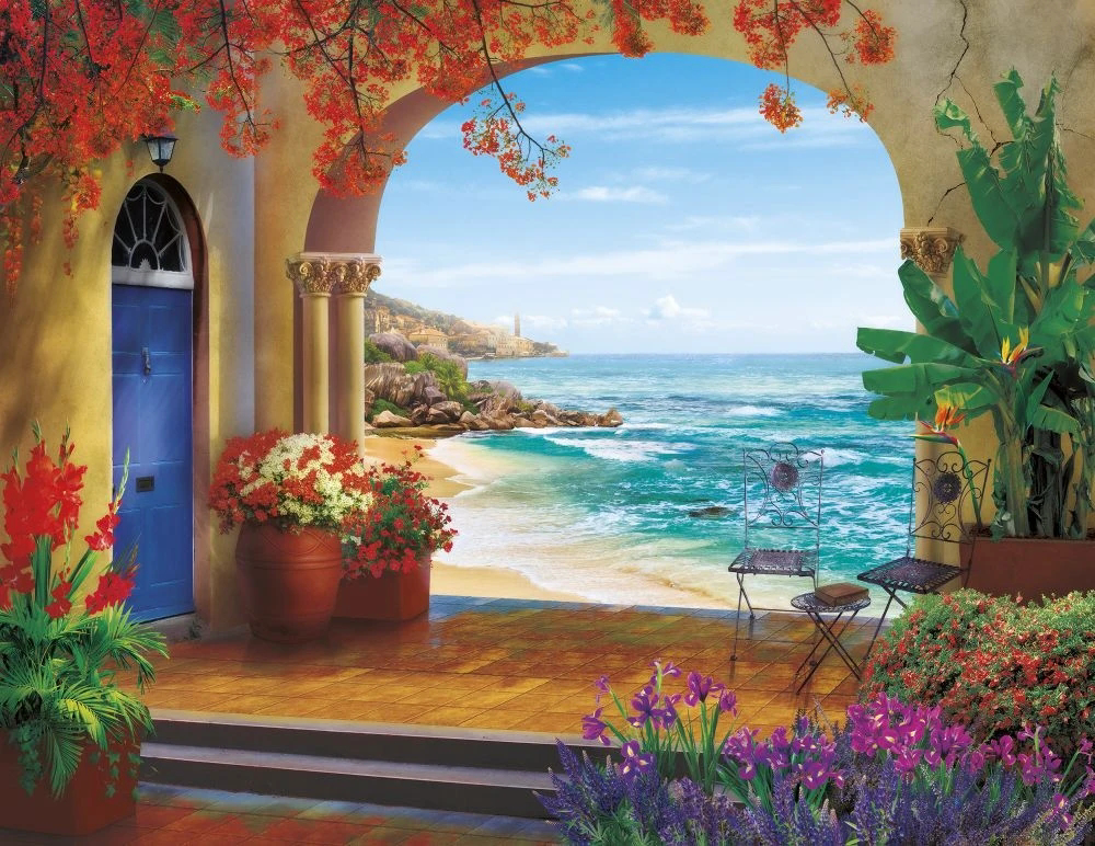 Фотообои и фрески на стену - арка, с морем, коричневая, яркие