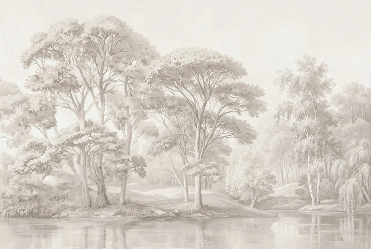 Фотообои на стену - пейзаж, бежевые, горизонтальные, лес бежевый, лес, лес река