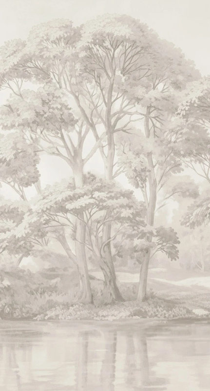 Фотообои на стену - пейзаж, бежевые, вертикальные, лес, лес в тумвне, туманный лес, бежевый лес, лес река