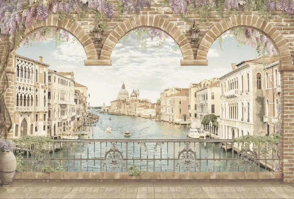 Фотообои и фрески на стену - пейзаж, венеция, арка, бежевые
