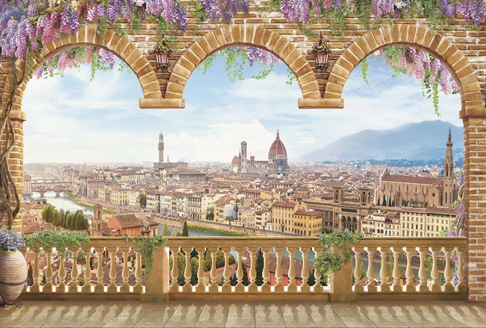 Фотообои на стену - пейзаж, город, арка, терраса