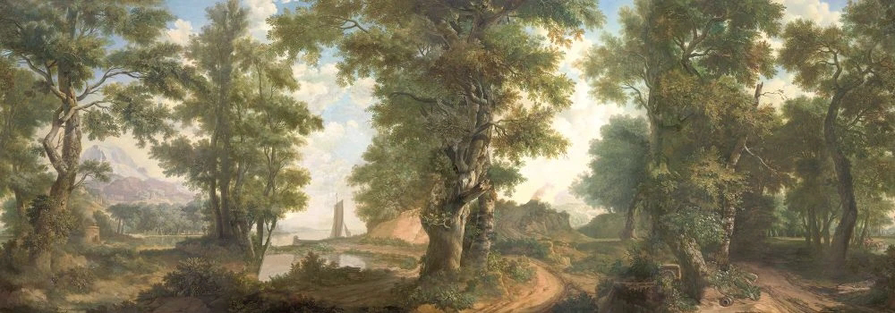 Фотообои на стену - пейзаж, лес, панорамный, горизонтальный, зеленая, деревья, классика