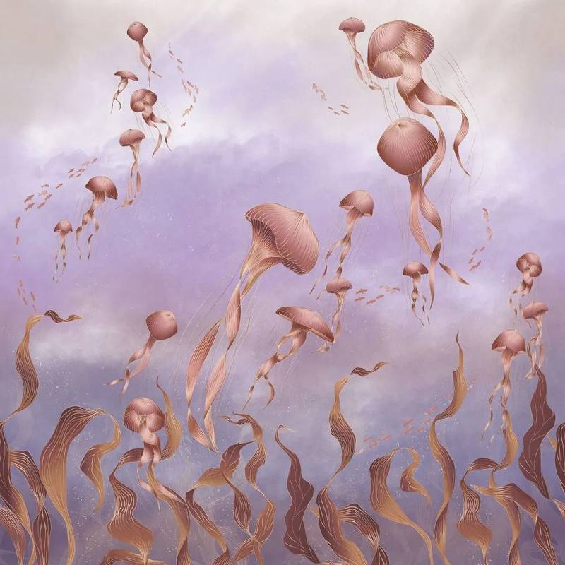 Фотообои и фрески на стену - в детскую комнату, медузы, сиреневая