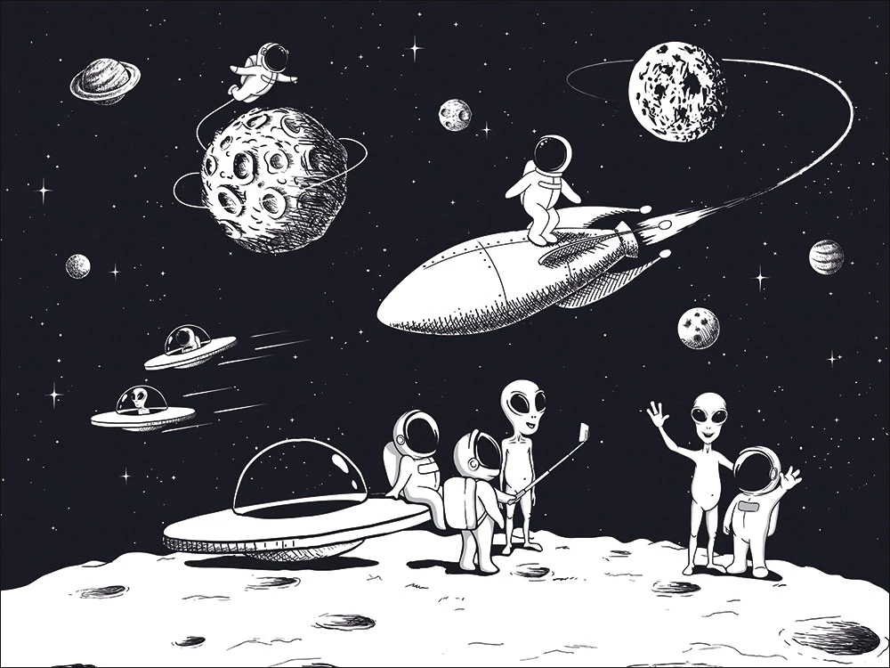 Фотообои на стену - в детскую комнату, на луне, на черном фоне