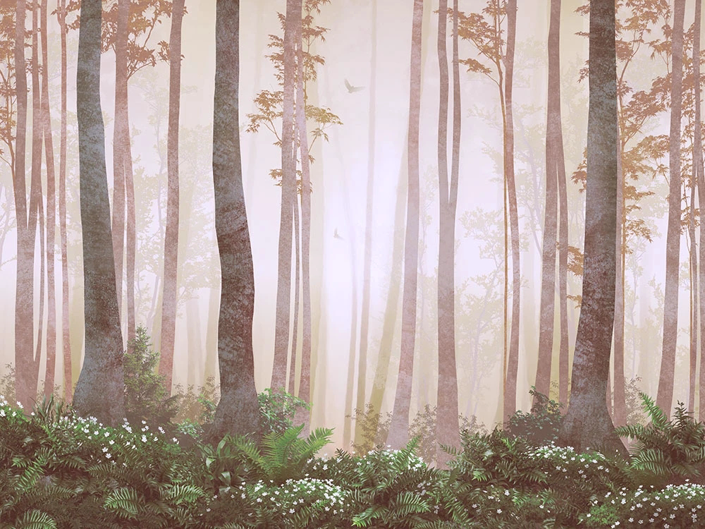 Фотообои на стену - лес, пейзаж, деревья, стволы