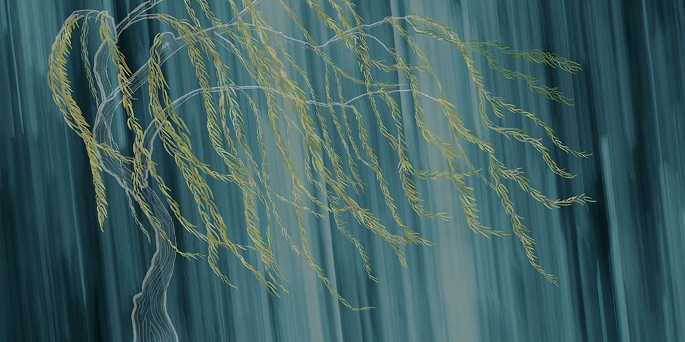 Фотообои и фрески на стену - пейзаж, ветки, зеленая