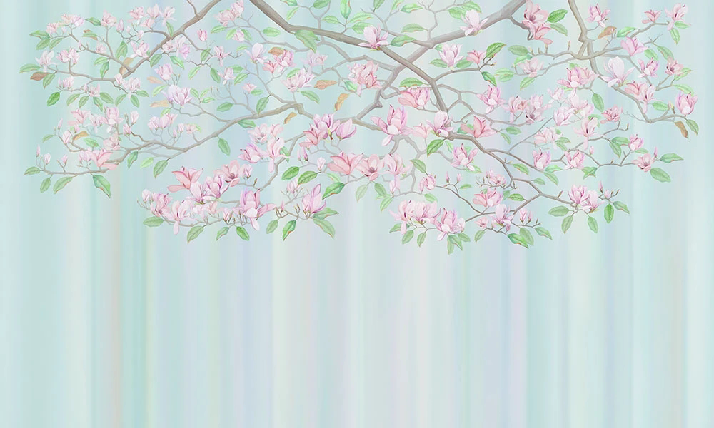 Фотообои и фрески на стену - цветы, ветки, магнолия, голубая