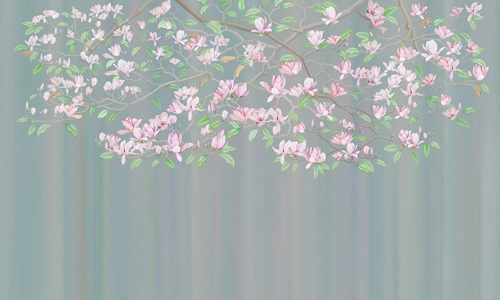 Фотообои на стену - цветы, ветки, магнолия, серая