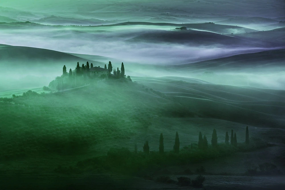 Фотообои и фрески на стену - пейзаж, горы, сине-зеленая