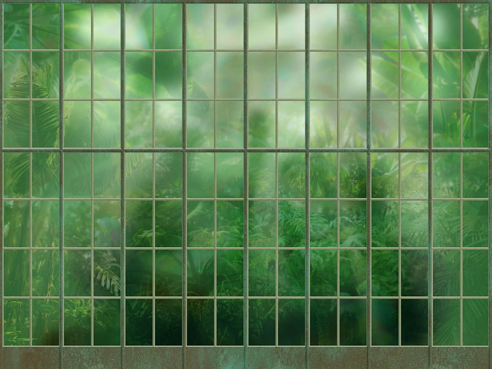 Фотообои и фрески на стену - пейзаж, окно, тропики, зеленая