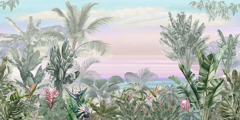 Фотообои и фрески на стену - пейзаж, тропики, листья тропические, листья, зеленая