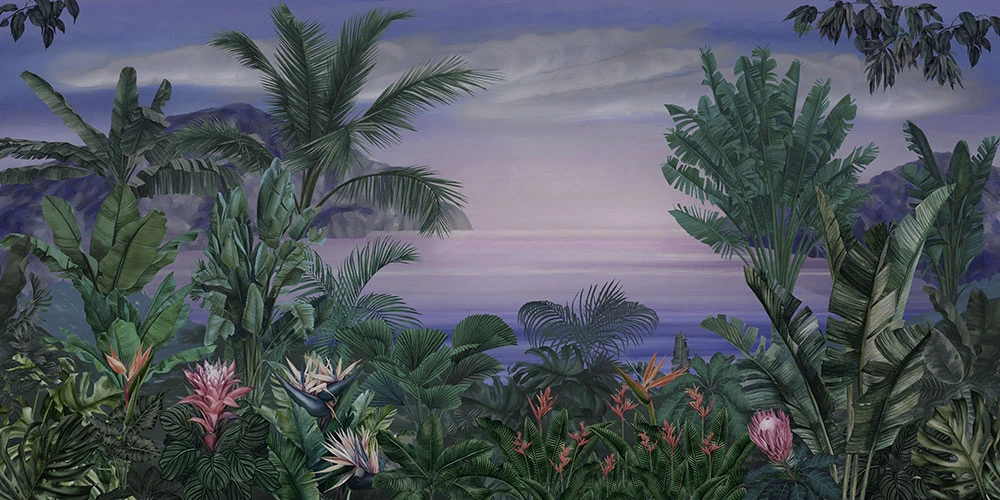 Фотообои на стену - пейзаж, ночной, тропики, тропический, листья тропические, темная