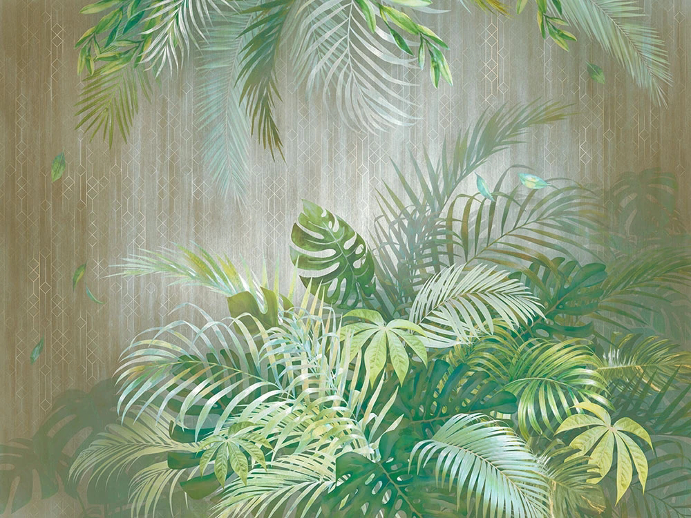 Фотообои на стену - пейзаж, листья тропические, папоротник, зеленая