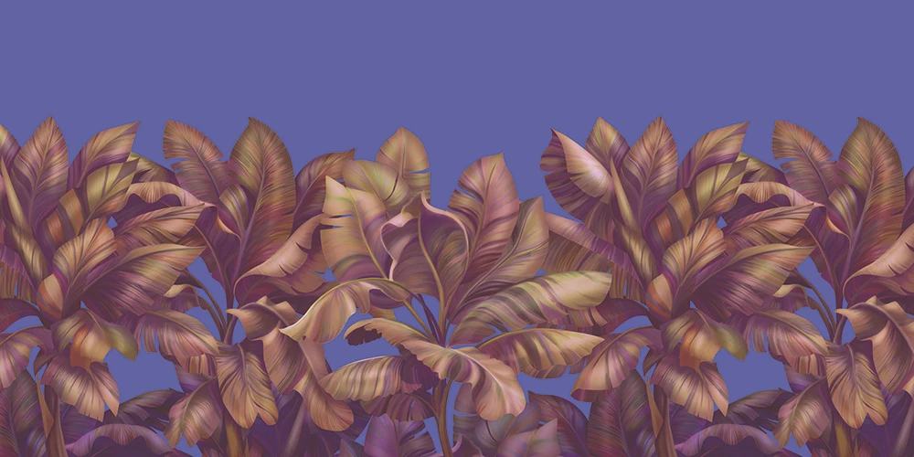 Фотообои и фрески на стену - пейзаж, листья тропические, коричневая, синяя