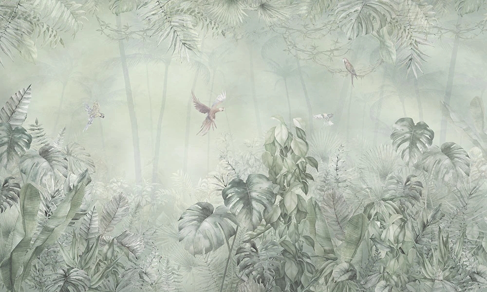 Фотообои и фрески на стену - пейзаж, тропический, тропики, тропические листья, светло зеленая