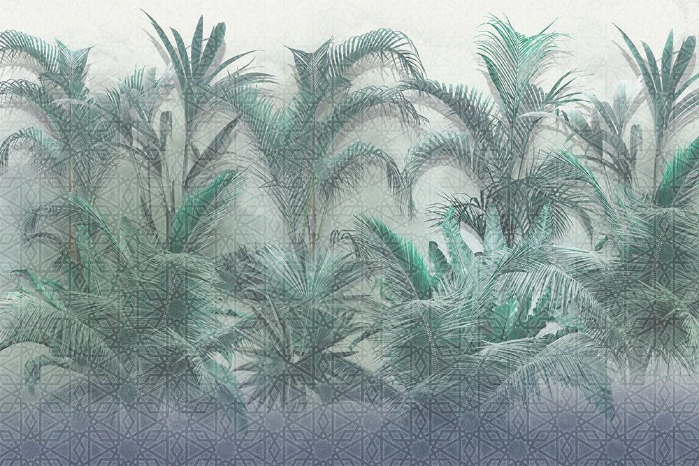 Фотообои и фрески на стену - пейзаж, тропический, тропики, листья тропические, зеленые