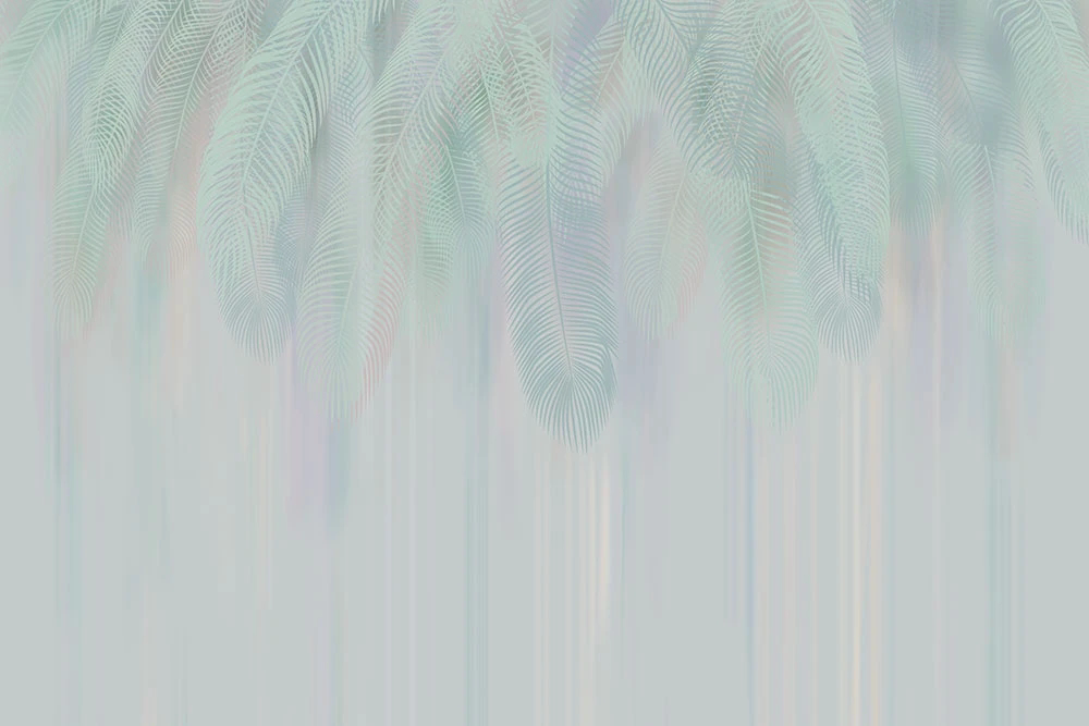 Фотообои и фрески на стену - графика, тропические листья, светло зеленая