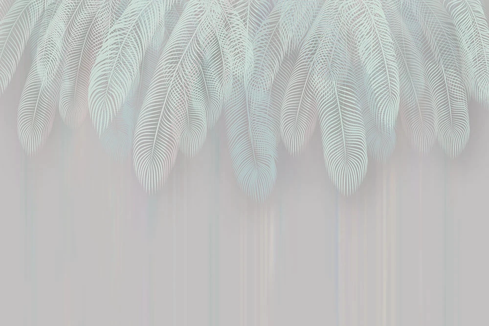 Фотообои и фрески на стену - графика, тропические листья, светло зеленая