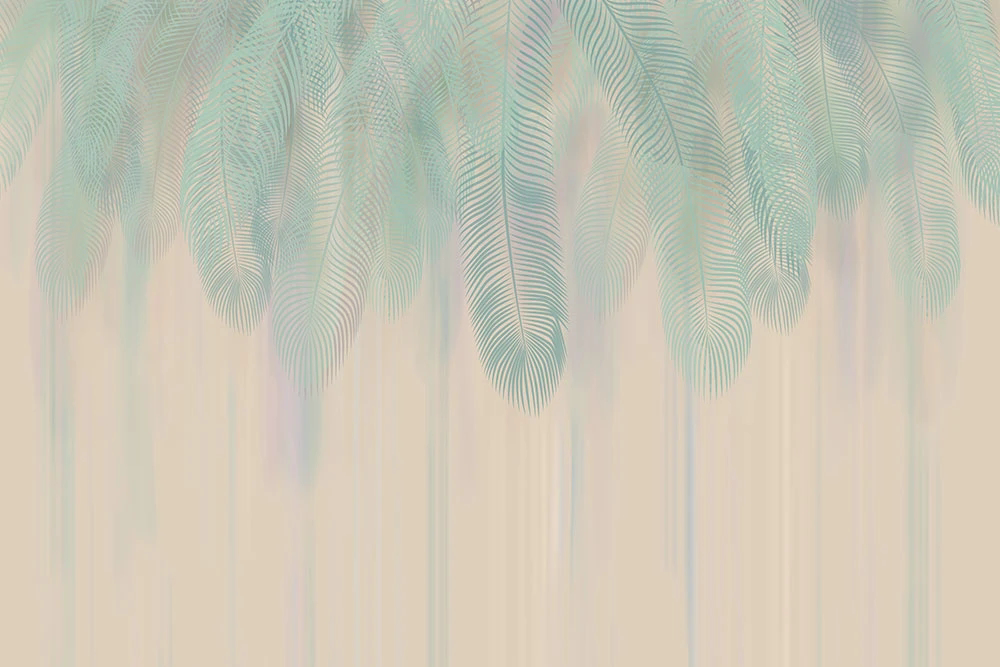 Фотообои и фрески на стену - графика, тропические листья, желто-зеленая