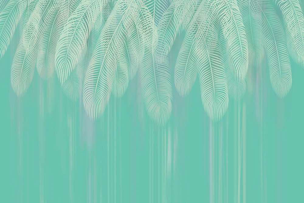 Фотообои на стену - графика, тропические листья, ярко зеленая, бирюзовая