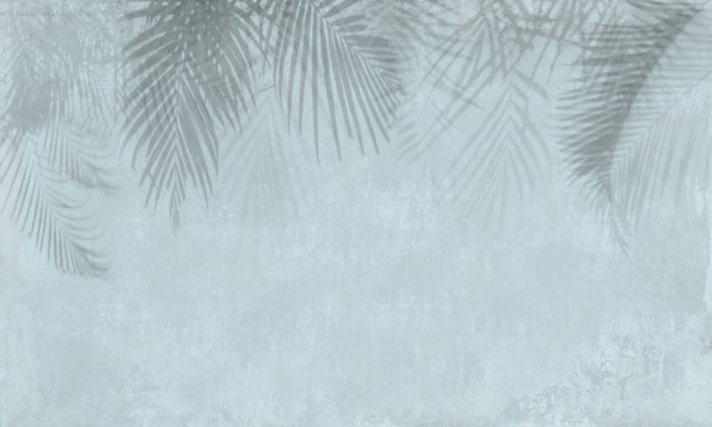 Фотообои и фрески на стену - графика, листья пальмы, серо-бирюзовая