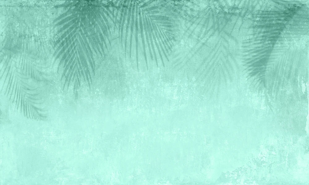 Фотообои и фрески на стену - графика, листья пальмы, ярко бирюзовая