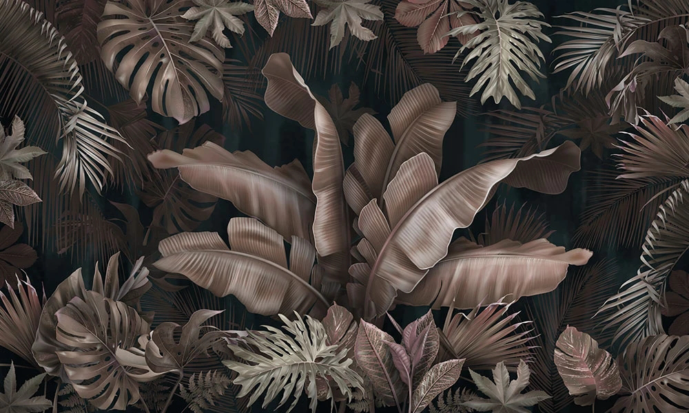 Фотообои на стену - пейзаж, тропические, листья, тропики, темные, на черном фоне