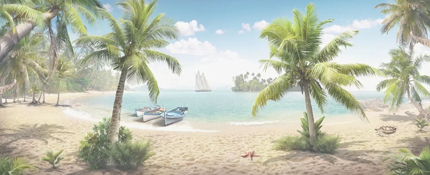 Фотообои на стену - пейзаж, морской, пальмы, песок, горизонтальный