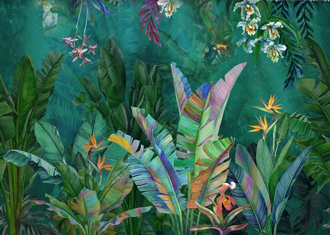 Фотообои на стену - пейзаж, тропический, тропики, тропические листья, яркие, разноцветные