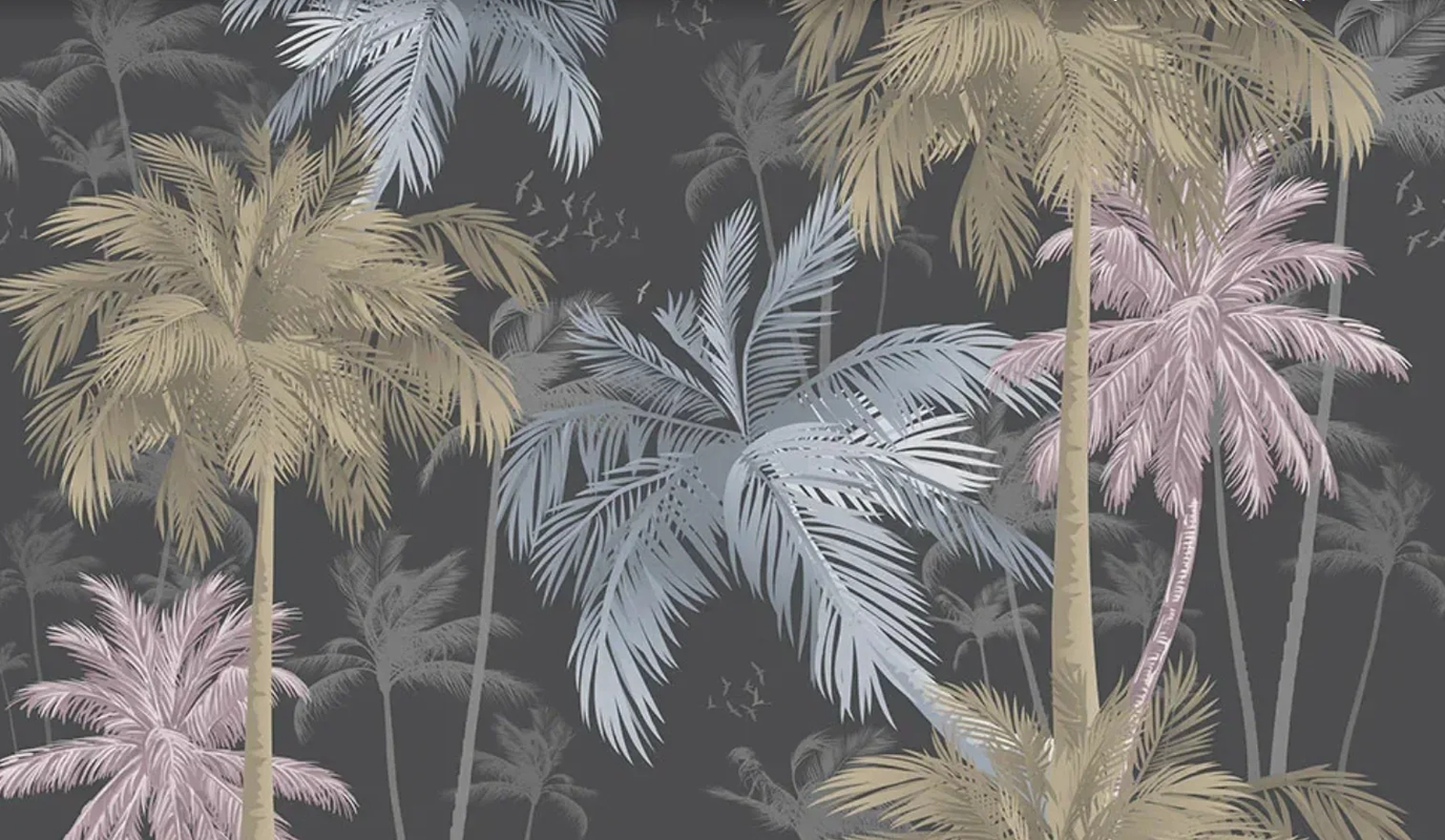 Фотообои и фрески на стену - пейзаж, тропический, пальмы, на темном фоне