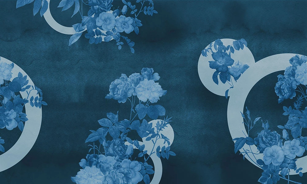 Фотообои и фрески на стену - цветы, гжель, синий, на синем фоне