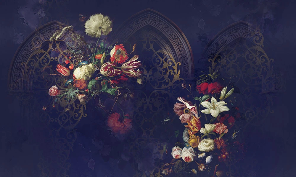 Фотообои и фрески на стену - цветы, яркие, хейсум, на синем фоне, узор