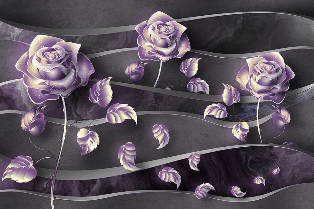 Фотообои на стену - цветы, розы, сиреневая, на сером фоне