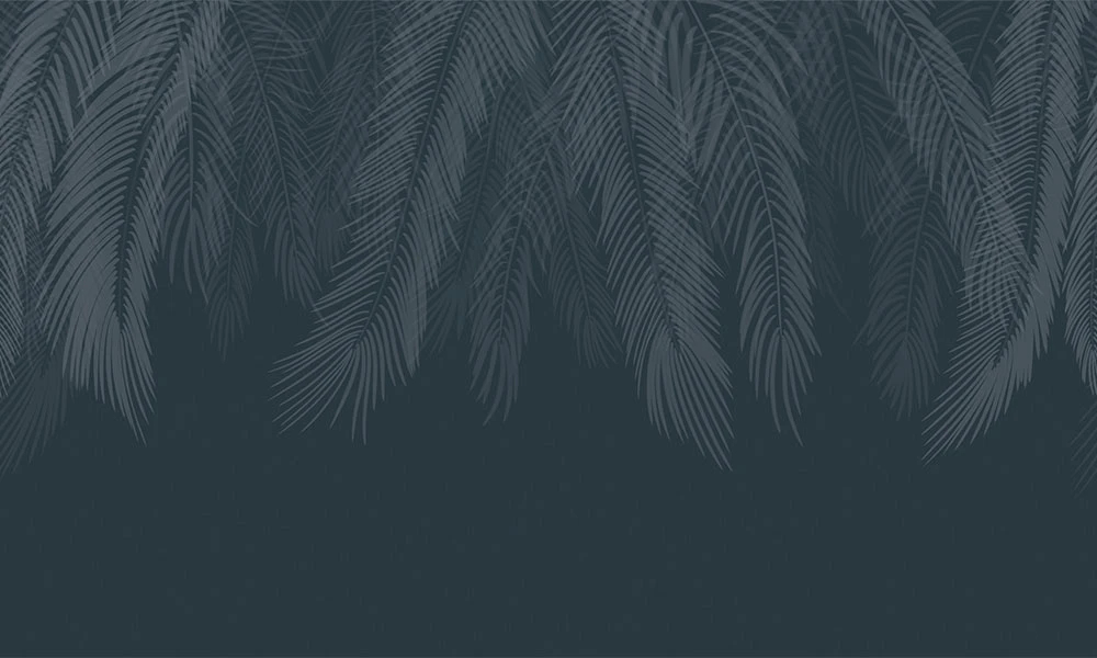 Фотообои и фрески на стену - графика, листья, пальмовые, темно бирюзовая