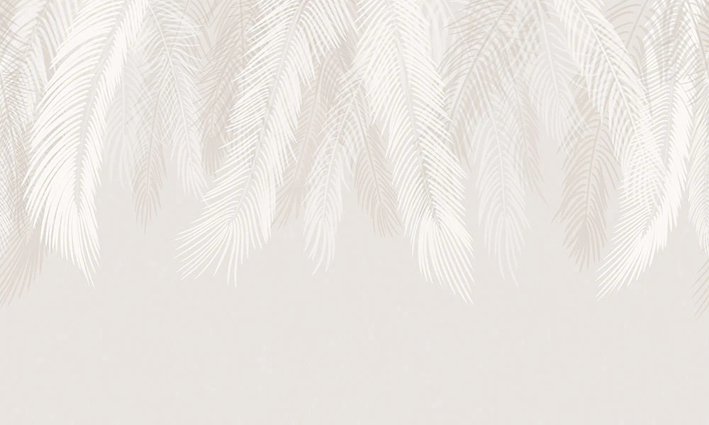 Фотообои и фрески на стену - графика, листья, пальмовые, светло бежевая