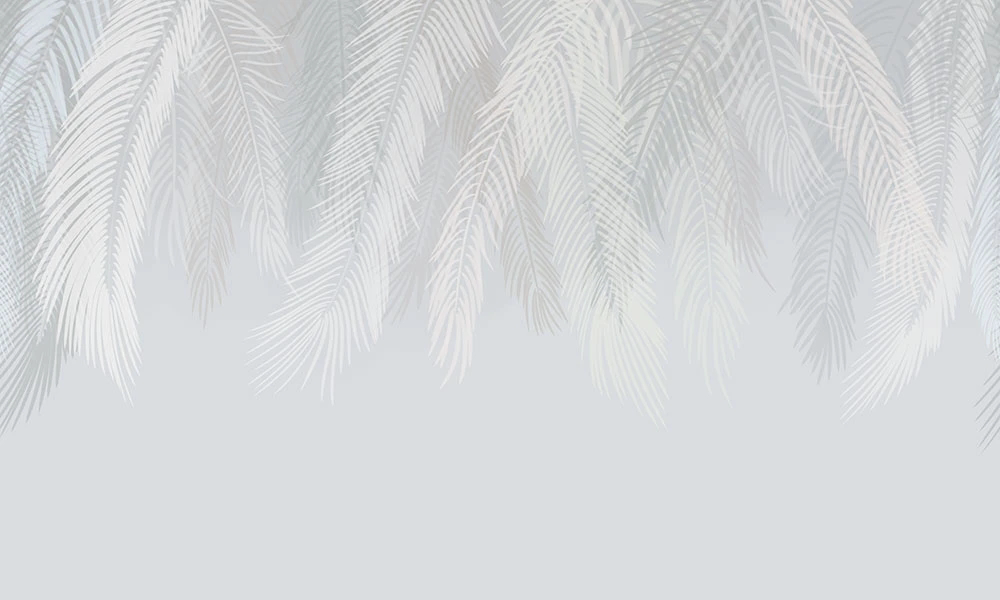 Фотообои на стену - графика, листья, пальмовые, светло серая