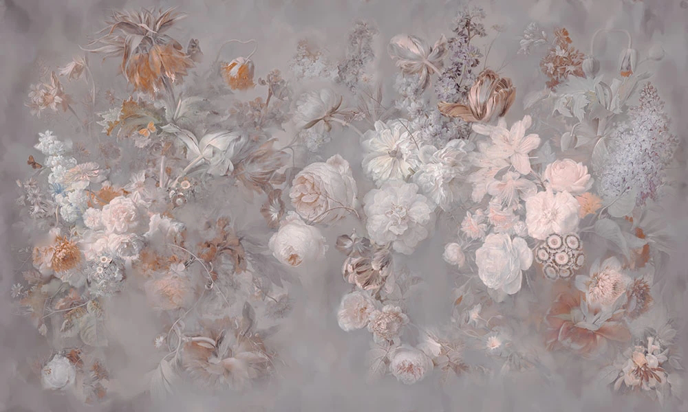 Фотообои на стену - цветы, хейсум, цветочная поляна, розовая, серо-сиреневая