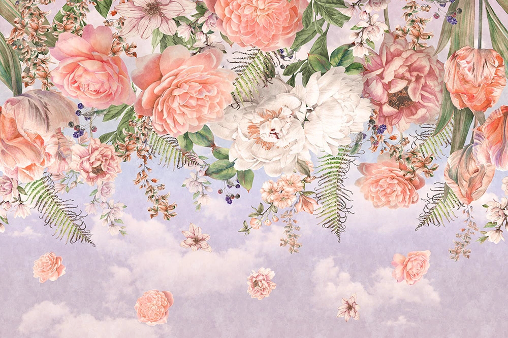 Фотообои на стену - цветы, пионы, розовая, сиреневая