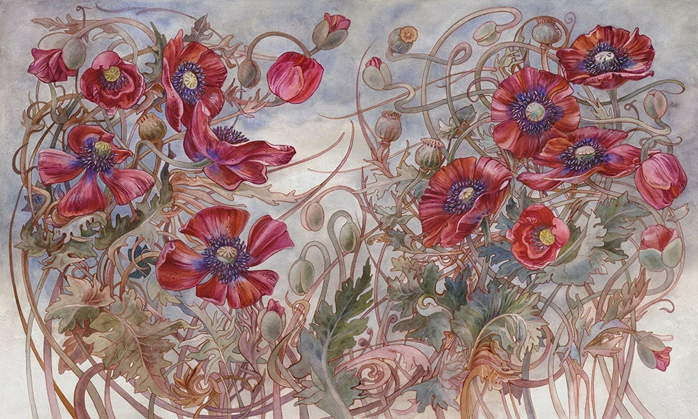 Фотообои на стену - цветы, маки, красные