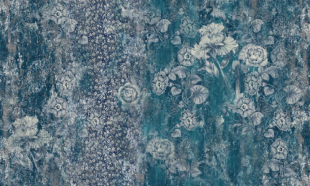 Фотообои и фрески на стену - цветы, под штукатурку, серо-бирюзовая