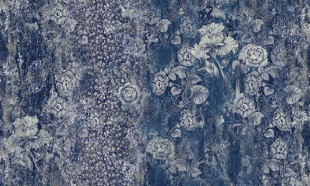 Фотообои и фрески на стену - цветы, под штукатурку, серо-синяя